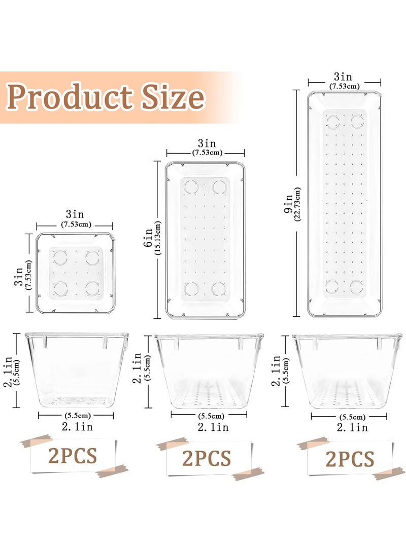 6 Pack Desk Drawer Organizers, Clear Drawer Organizers, Toiletry and Storage Organizers, Non-Slip Plastic Drawer Organizer for Makeup, Bathroom, Kitchen and Office - Image 2